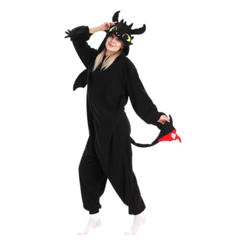 NCBYKM Unisex Cute Dragon Animal Onesie Pajamas Sleepwear Dragon Halloween Party Costumes(Black Dragon-M)