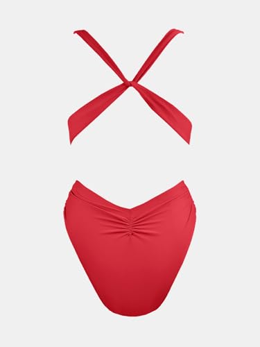 Image of CUPSHE Women's Monokini One Piece Swimsuit Plunging V Neck High Cut | Wide Straps, Crisscross Open Back, Removable Soft Cups, Wrap Waist, Extra Cheeky Coverage, Sexy Bathing Suit