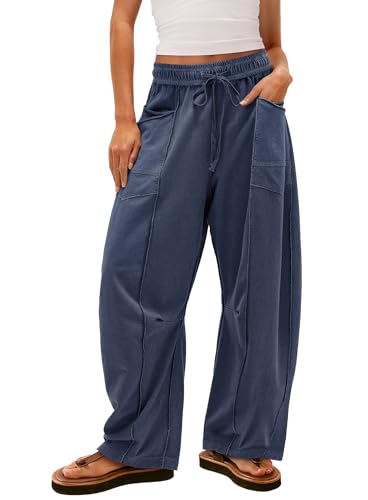 Yanekop Womens Baggy Wide Leg Pants Casual Fall Trousers Palazzo Pants Drawstring Waist Barrel Sweatpants with Pockets