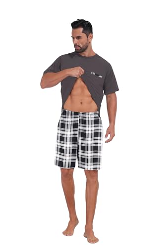 Image of Mens Pajamas Set Lightweight Summer Pjs Sleepwear Soft Comfy Short Sleeve Loungewear With Pocket (S-4X)