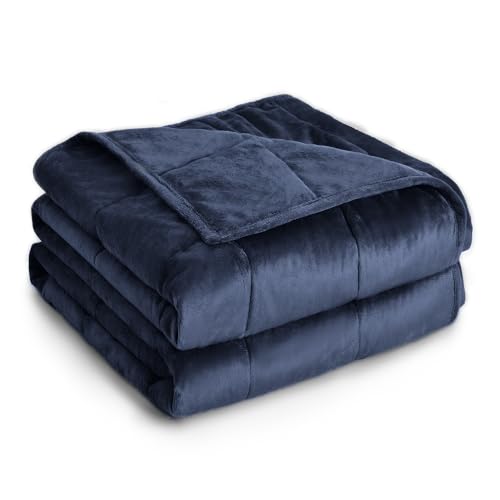 Image of Topblan Weighted Blanket Queen Size 15lbs, Adult Weighted Blankets with Soft Warm Fabric for Sleeping and Calming, Adult Heavy Blanket for Sofa Bed, Navy Blue, 60 x 80 inches