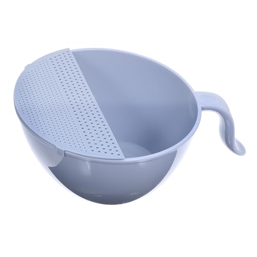 LABRIMP Colino Per Riso Multifunzione in Pp Grigio 26x19,5x12,5 Cm Con Manico Portatile e Foro Laterale, Setaccio Scolapasta a Fessura Fine Per Lavaggio e Scolatura Di Riso, Verdure e Legumi in Cucina