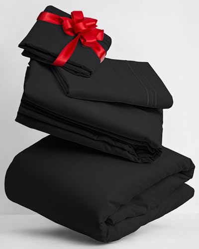 Mellanni Bed Sheet Set Brushed Microfiber 1800 Bedding - Wrinkle, Fade, Stain Resistant - Hypoallergenic - 3 Piece (Twin, Black)