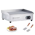 GARVEE 21" Commercial Electric Griddle, 110V, 1600W Resterant Countertop Griddle, Stainless Steel Flat Top Grill with Adjustable Temperature Control 122°F-572°F(NO PLUG)