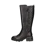 Suela antideslizante XTI - Bota de Piel para Señora - Diseño en Color Negro - Talla 36 - Bota Alta con Estilo Casual para Mujer - Parte Trasera Acolchada - Tacón de 6 cm - Altura de la Caña de 34 cm