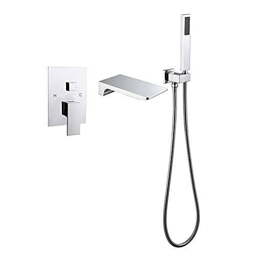 Robinet de baignoire cascade noir avec douchette et mitigeur cuivre