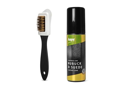 Kaps Restaurador de Color y Acondicionador de Cuero para Todos de Cuero Nobuck y Ante Con Esponja y Cepillo de Zapato de 4 Caras; Suavizante para Zapatos, Guantes y Más -75 ml (2.53 fl.Oz)
