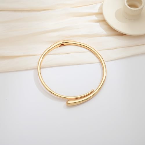 Gold Silver Chunky Choker Necklace For Women Waterdrop Choker Collar Necklace Bold Statement Necklaces Spring Hinged Open Necklaces Trendy Jewelry4