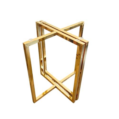 Gold Table Base for Glass Top, Sturdy Metal Legs for Round or Rectangle Table Tops, Modern Elegant Crossed Pedestal for Circle or Square Dining Tables, Easy Assembly (T-Shape)