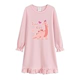 Little Hand Girls Cotton Nightdress Cotton Crew Neck Pyjama Kids Pink Long Sleeve Nightie Fashion Dinosaur Nightgown 9-10 Years