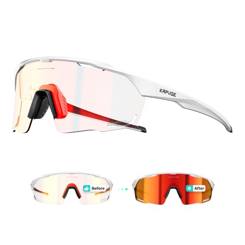KAPVOE Gafas de Ciclismo Fotocromáticas Mujer Hombre MTB BTT Bicicleta Para Transparentes Deportivas Ciclista Carretera Montana Running Bici Deporte Correr Conducir Pesca Rojo Blanco 05