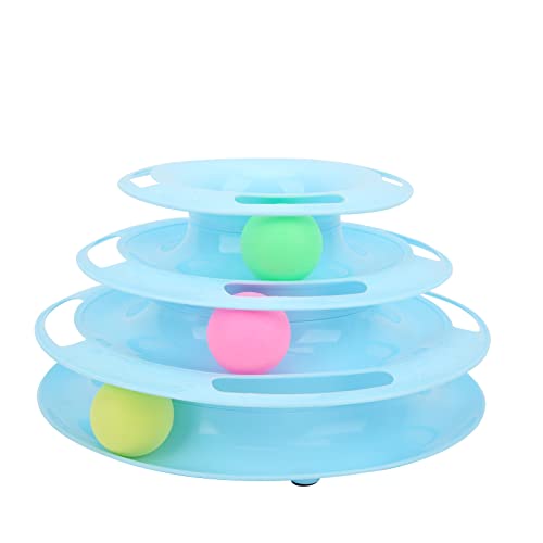EVTSCAN Cat Ball Towers Toys 3 Level Towers Tracks Roller Puzzle Toys for Kitty Cats Huning Chasing and Exercising(Blue)