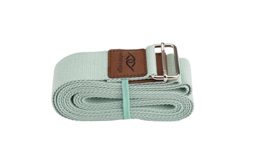 NATURYOGA Cinturón de Yoga 100% algodón - para Estirar Mejor - para Principiantes y Avanzados en Yoga - Cinturón de Yoga con Hebilla Metálica [300 x 3,8 cm] (Azul claro)