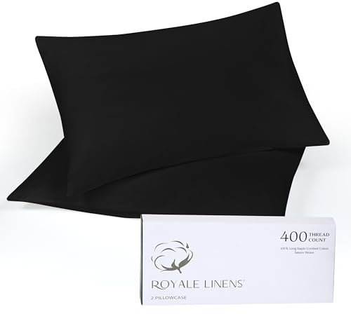 Image of Royale Linens 400 Thread Count 100% American Grown Cotton Standard Pillowcase Set - Luxury Sateen Standard Pillow case - 20 inchx26 inch Inch - Soft & Smooth Set of 2 Black Pillowcases - (Std, Night Black)