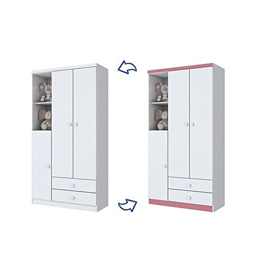 Guarda-Roupa Bala De Menta 3 Portas Branco E Rosa Chá Henn