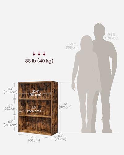 Image of VASAGLE CUSTOS Collection - Bookshelf, 3-Tier Bookcase, Book Shelf, Open Storage Shelf, 9.4 x 23.6 x 32 Inches, for Living Room, Home Office, Dinning Room, Rustic Brown ULBC163X01
