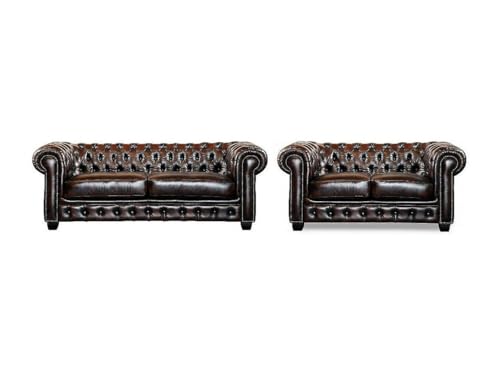 Set divano fisso Cuoio pieno fiore, 100% Pelle, Pelle Marrone