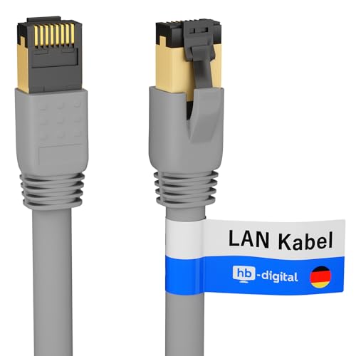 HB-DIGITAL 1,5m cable de conexión CAT 8.1 cable de red LAN S/FTP PIMF 2xRJ45 enchufe cobre LSZH libre de halógenos RoHS-Compliant 40 Gbits puerto Ethernet 2000 MHz Internet DSL PC módem TV gris