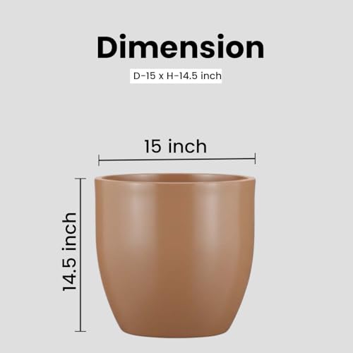 Image of Go Hooked Pluto Brown Indoor Planter Pot 15 Inch | Lightweight Modern Round Plant Pot for Living Room, Balcony & Office | Decorative Polymer Pot for Live & Artificial Plants