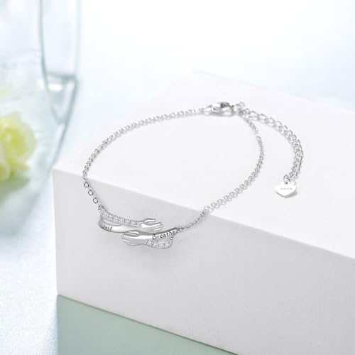 Just Breathe Bracelet for Women 925 Sterling Silver Hug Hand Just Breathe Bracelet Inspirational Jewelry Gifts for Women3