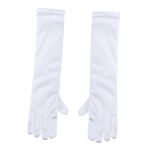 Bowknot Dress Gloves for Flower Elegant Long Satin Pearl Decor Wedding Gloves White for Parties Pageants