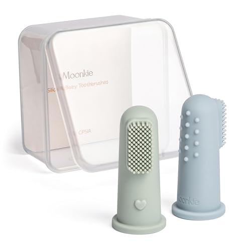 Image of Moonkie Baby Toothbrush Finger Toothbrush Oral Cleaner Kit for 3 Months +, 2 Pcs Small (Cloud/Mint)