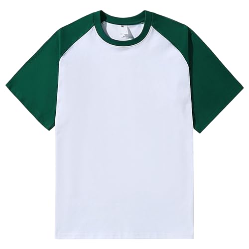Aosufei Men's Contrast Color Heavyweight T-Shirt Short Sleeve Cotton Loose Fit T-Shirt Comfort Crew Neck Casual Baseball T-Shirt (Green Sleeve,XL)