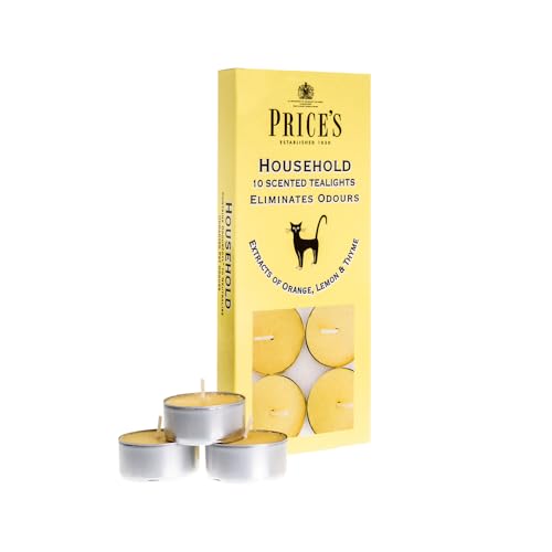 Price's Velas de té para mascotas domésticas, paquete de 10 unidades, vela que elimina el olor, hechas con extractos de naranja, limón y tomillo, fragancia limpia, fresca y de calidad, aroma de larga