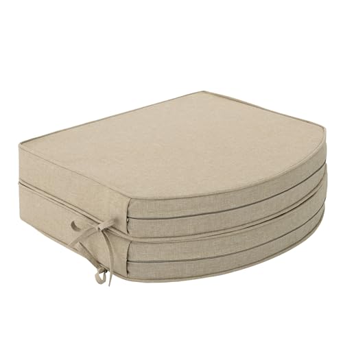 Fitfree Outdoor Chair Cushions, Fade-Resistant & Water-Resistant, D Shaped Patio Furniture Seat Chair Pads Replacement with Ties, Non-Slip Bottom, Removable Cover, Set of 2, 17 x 16 Inch, Natural by Fitfree - Used condition - US$24.05