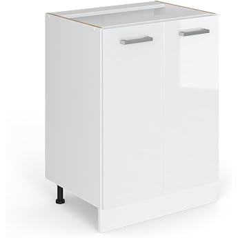 Vicco R-Line 60cm High Gloss White Kitchen Cabinet | 2 doors, without worktop, height adjustment. Feet &middot; 1 shelf &middot; ✓ Can be c