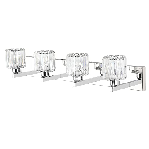 Image of Aipsun Crystal Bathroom Vanity Light Modern Vanity Lighting Fixtures Crystal Vanity Light for Bathroom 4 Lights(Not Include Bulb)