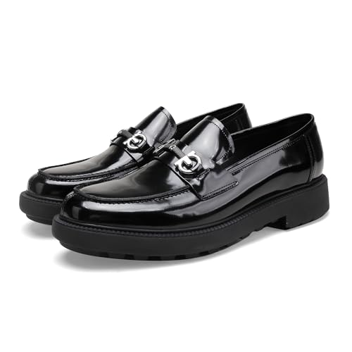 Generic Mens Casual Leather Black Dress Loafer Shoes, Fashion Classic Buckle Slip-on Penny Party Shoes Wedding Loafers for Mens