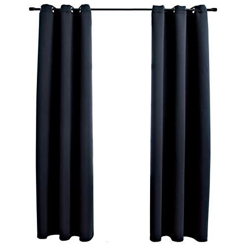 Gecheer Blackout Curtains with Rings 2 pcs Black 37