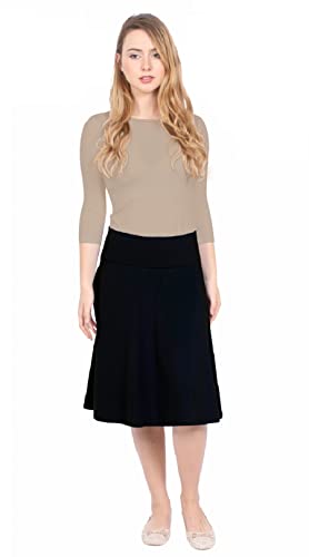 Kosher Casual Women's Skater Skirt Knee Length with Foldover Waistband - Light Cotton Fabric4