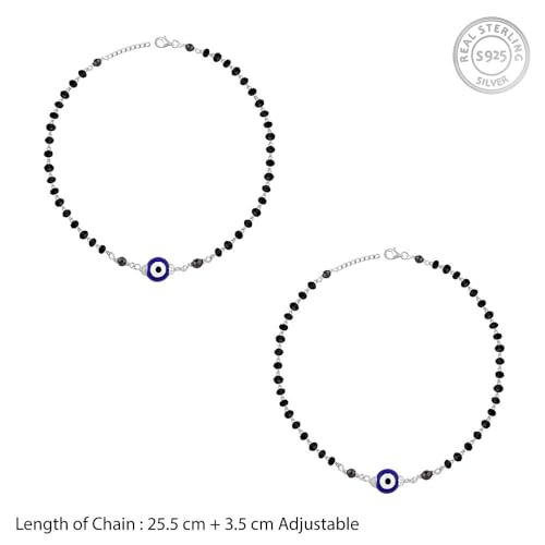 Image of GIVA 925 Silver Evil Eye Beaded Anklet,Single | Gifts for Women and Girls | With Certificate of Authenticity and 925 Stamp | 6 Months Warranty