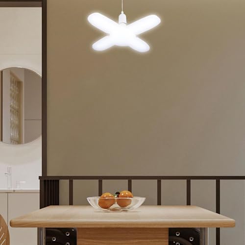 シーリング ランプ - LED シーリング ライト、明るい LED ショップ天井照明、トライ リーフ ブレード ランプ | シーリン ラプ納屋、作業場保管室用の折りたたみ店舗天井電球 [2]