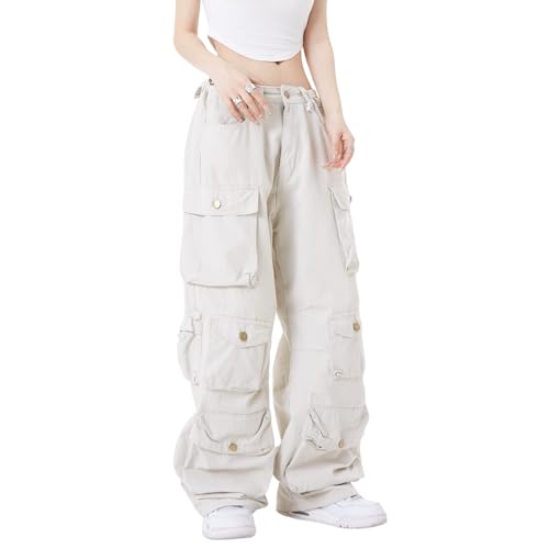 Image of Women's Baggy Cargo Pants Y2K Clothing Multi-Pocket Relaxed Fit Jeans Fairy Grunge Clothes Alt Emo Streetwear
