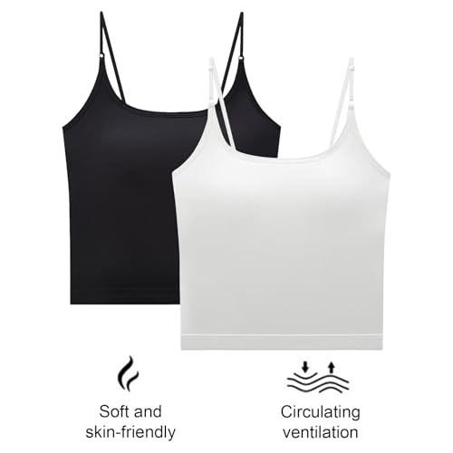 GWAWG 2 PCS Camisole Top Spaghetti Strap Cotton Crop Tank Tops for Women and Girls (UK, Alpha, L, Regular, Regular, Black and White) - Image 5
