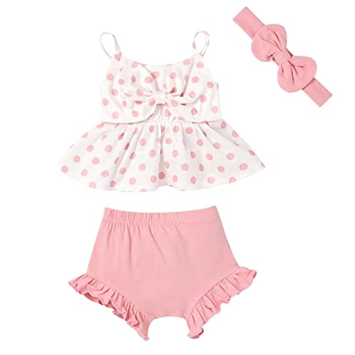 Image of Bekarsy Baby Girl Clothes Newborn Infant Summer Outfit Cute Sleeveless Bowknot Halter Top Shorts Set 0-18 Months