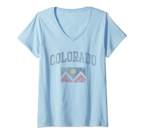 Retro Denver Bandiera Colorado Vintage Distressed Uomini Donne Bambini Maglietta con Collo a V