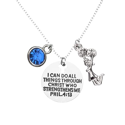 Personalized Cheerleading Christian Necklace, Faith I Can Do All Things Through Christ Who Strengthens Me Phil. 4:13 Pendent, Scripture Jewelry Christian Gifts Verse Bible Gift For Cheerleaders