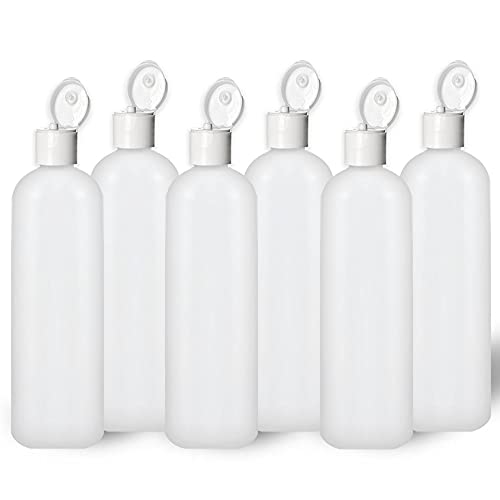 MoYo Natural Labs 4 oz Travel Bottles, Empty Travel Containers with Flip Caps, BPA Free HDPE Plastic Squeezable Toiletry/Cosmetic Bottles (Neck 24-410) (6 pack, Translucent White)