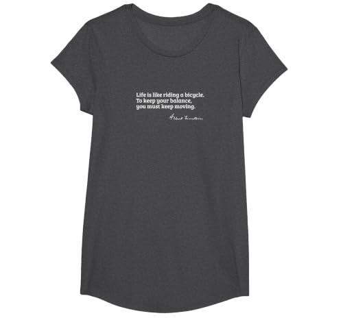 Einstein Quote on How Life is Like a Bicycle T-Shirt, Girls, Dark Heather Grey, Large