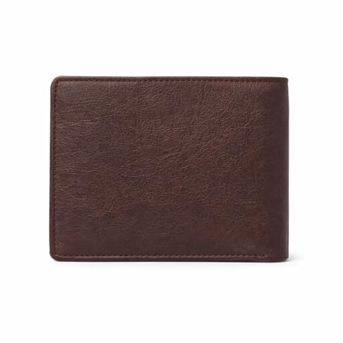 Image of VEMILIO Men's Vegan Leather Wallet with Coin Pocket | Slim Bifold Wallet for Men | 2 Cash Compartments | 3 Card Slots & 2 Hidden Pockets | Stylish Wallet for Daily Use & Gifting (Brown)