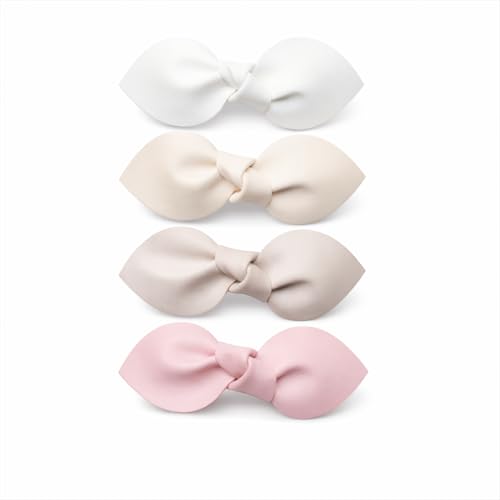 Image of 4 Non-Slip Faux Leather Bow Hair Clips – Fully Lined Alligator Clips for Baby, Toddler, and Girls – Hair Accessories – Organic Neutral Color Set by California Tot