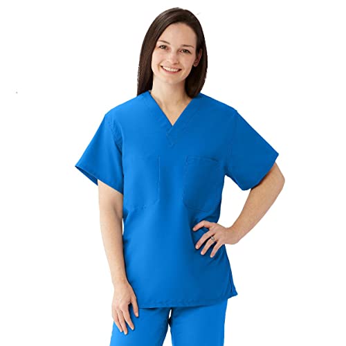 Medline Comfortease Unisex Reversible Scrub Top, 2 Pockets, Royal Blue, Size Small #TOP1