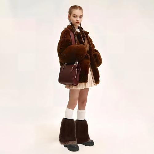 Barelove Women's Faux Fur Leg Warmers, Plush Soft Furry Fluffy Winter Long Boot Cuff Wrist Covers Boots Sleeves (Brown, 7.9“)4