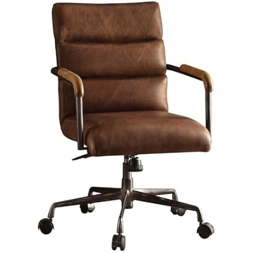 Acme Executive Top Grain Leather Office Chair Home Office Desk Chair Mid Back Ergonomic Computer Chair Adjustable Height and Back, Easy Assembly, Retro Brown Top Grain Leather