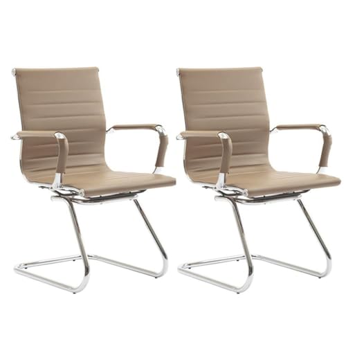 Image of Reception Chairs No Wheels Leather Conference Chair Heavy Duty Back Support Office Guest Chair, Set of 2 (Light Brown)