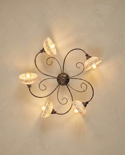 Plafonnier fer forgé ILAB éclairage 5 lumières E14 pour pièces sombres à plafond bas